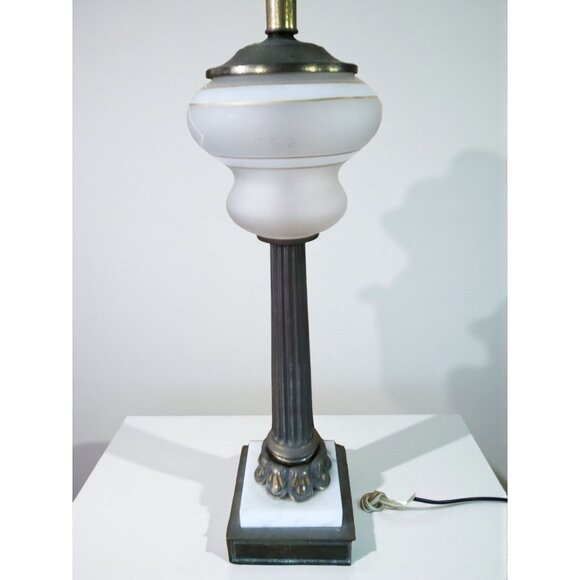 vintage 1950s cambridge lamp co. brass & marble base with brass neck & top table - Picture 13 of 16